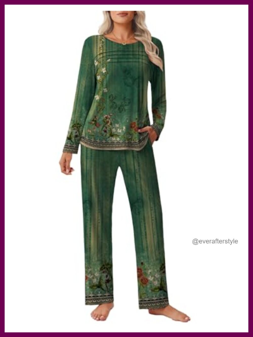 Pleated Long Sleeve Pajama Set with Pants